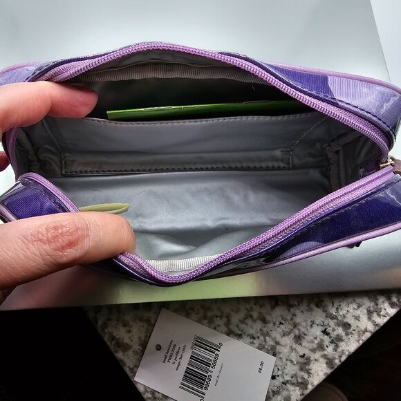 KATE SPADE Henrietta Cosmetic Bag Makeup Case Leather Pull Purple Polka Dots - Picture 6 of 6
